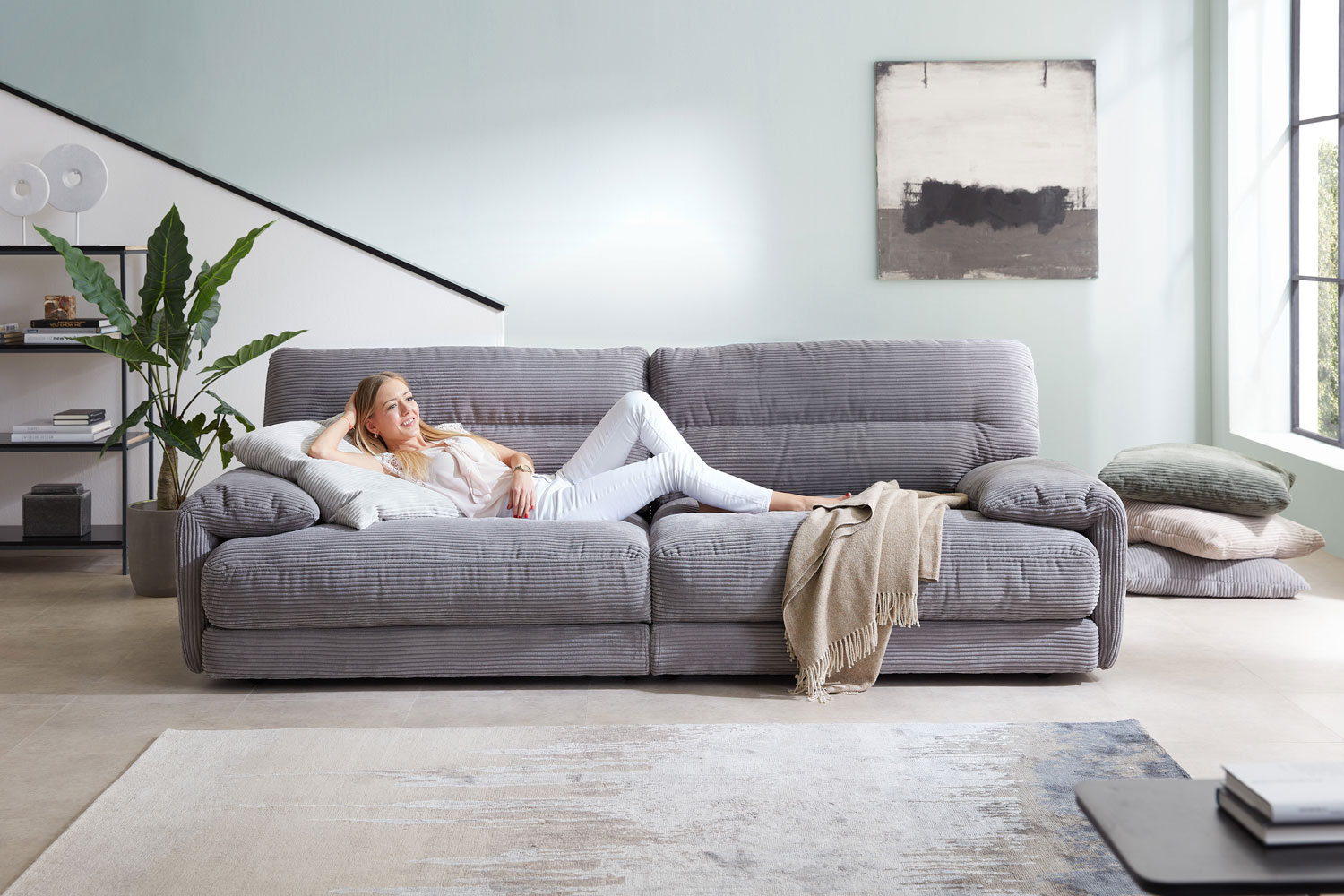 bigsofa in trendstoff cord anthrazit 2 sitzer